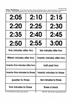 Time Matching Activities Grades 1-3