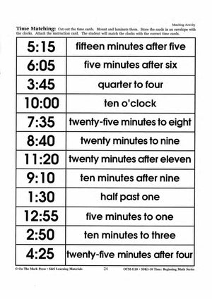 Time Matching Activities Grades 1-3