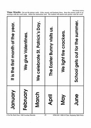 Time Word Study Activities Grades 1-3