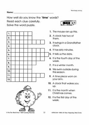 Time Word Study Activities Grades 1-3