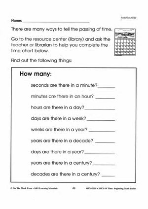 Time Research Activities Grades 1-3