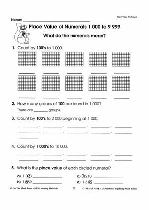 Place Value Worksheets Grades 1-3