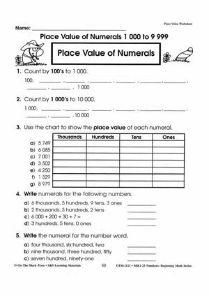 Place Value Worksheets Grades 1-3