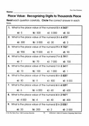 Place Value Worksheets Grades 1-3