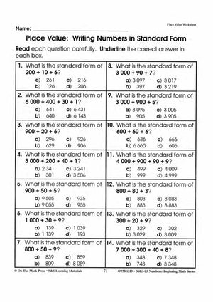 Place Value Worksheets Grades 1-3