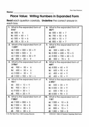 Place Value Worksheets Grades 1-3