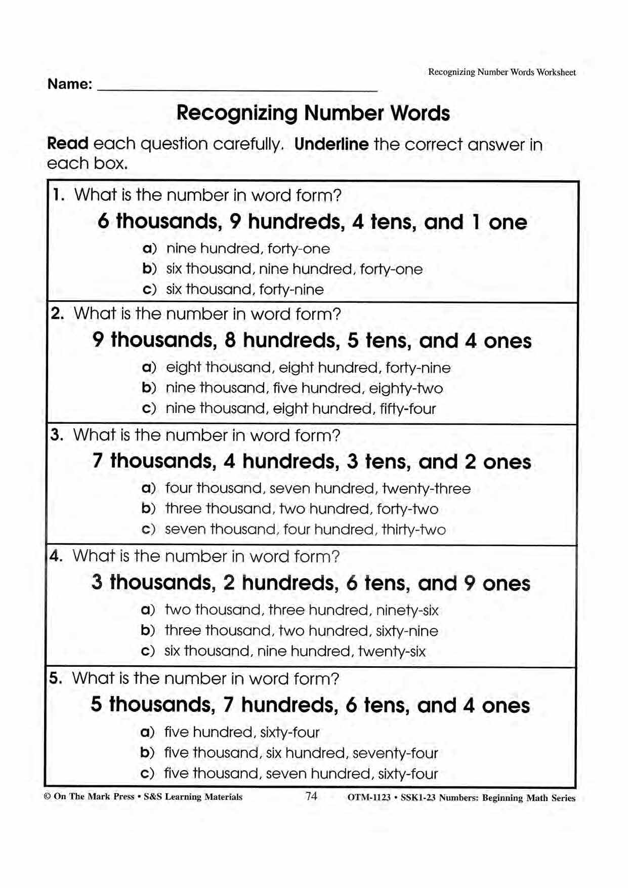 Writing Numbers Recognizing Recognizing & Writing Numbers Grades 1-3