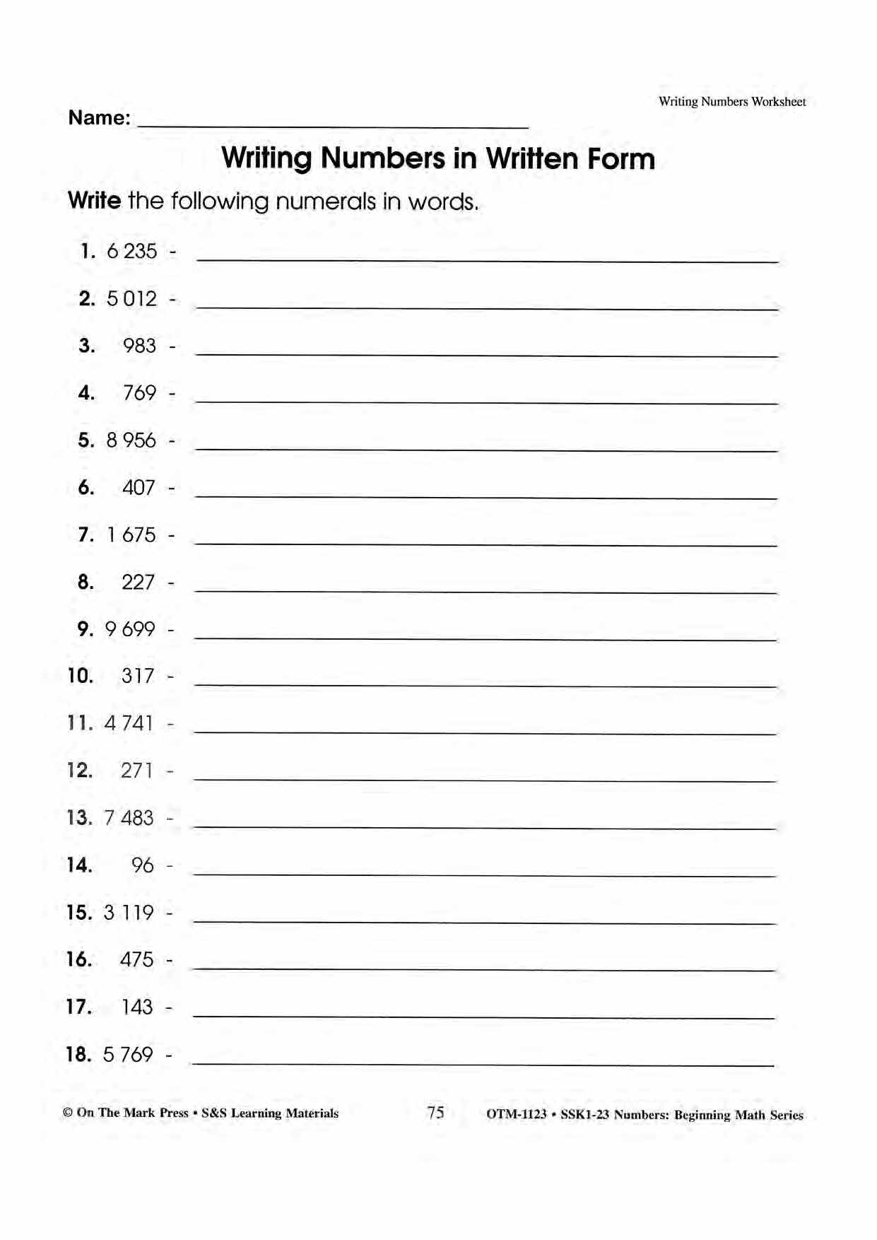 Writing Numbers Recognizing Recognizing & Writing Numbers Grades 1-3