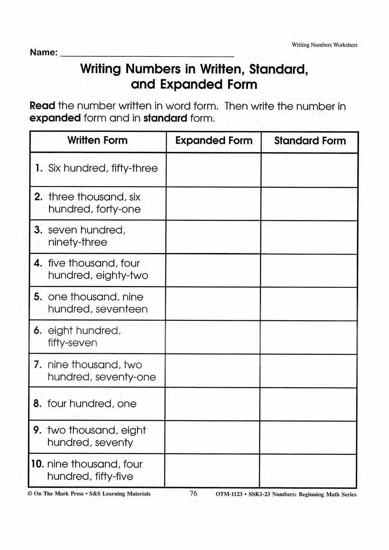 Writing Numbers Recognizing Recognizing & Writing Numbers Grades 1-3