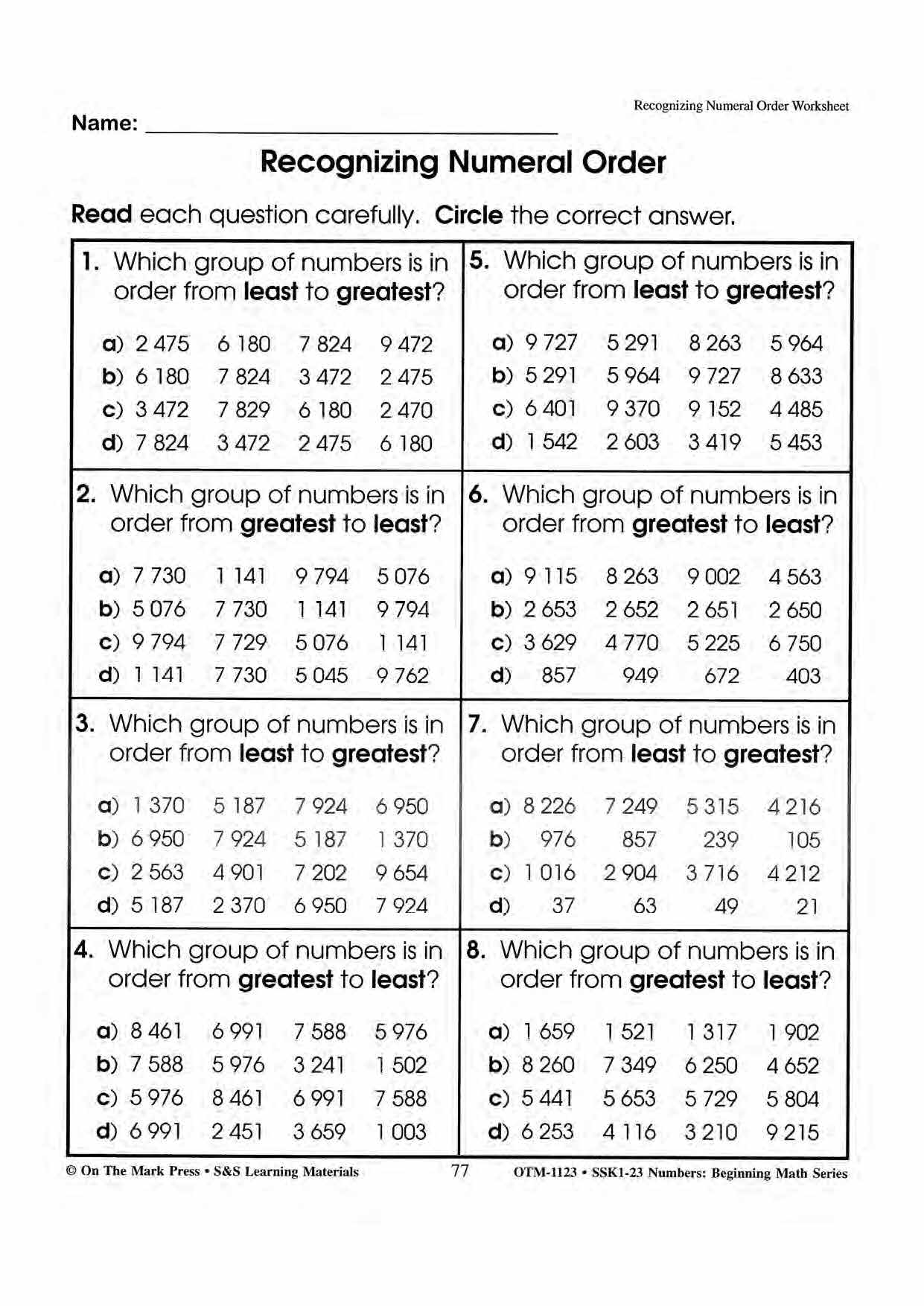 Writing Numbers Recognizing Recognizing & Writing Numbers Grades 1-3