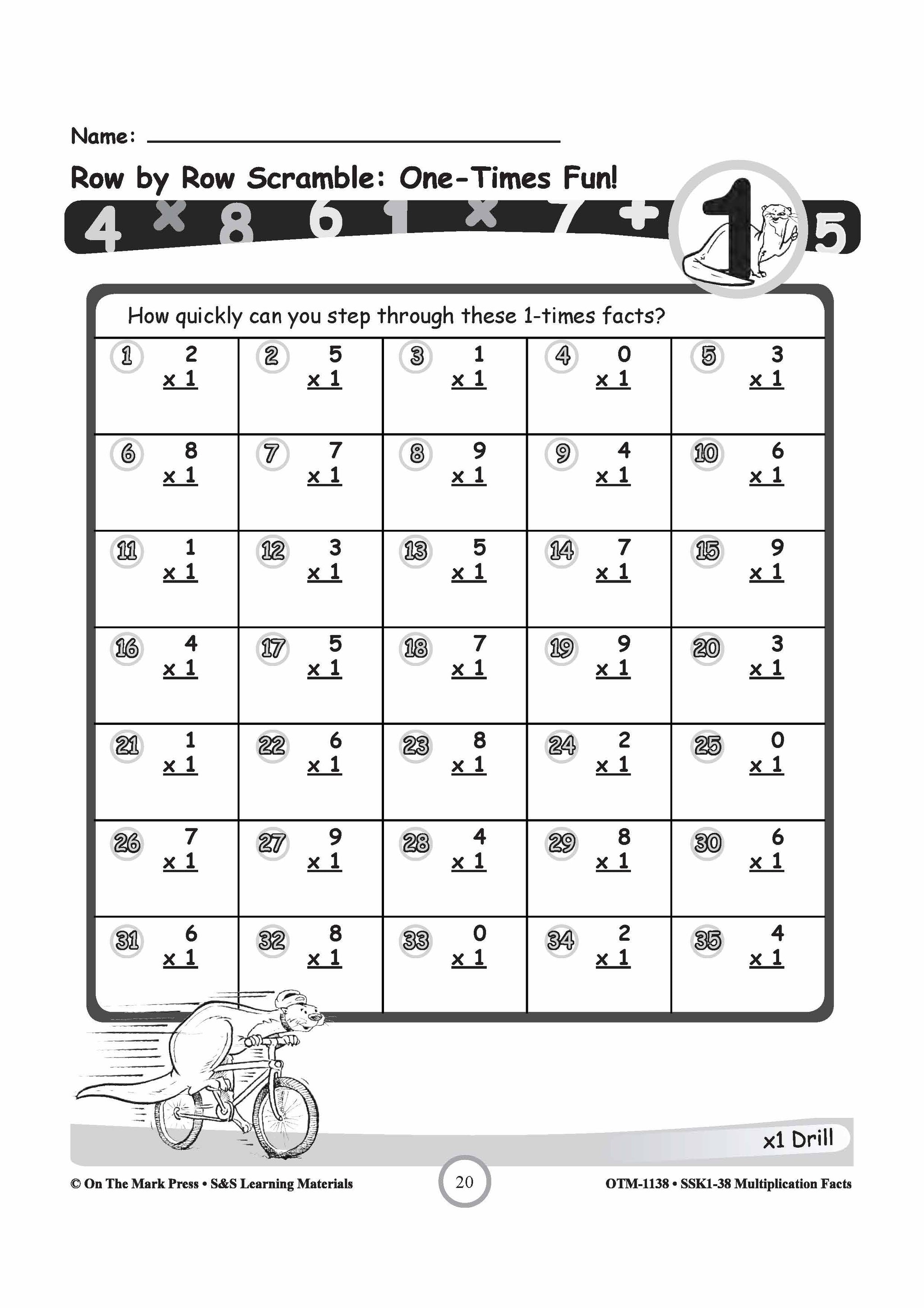 Multiplication Facts 1,2,5, & 10 Worksheets Grades 3-5