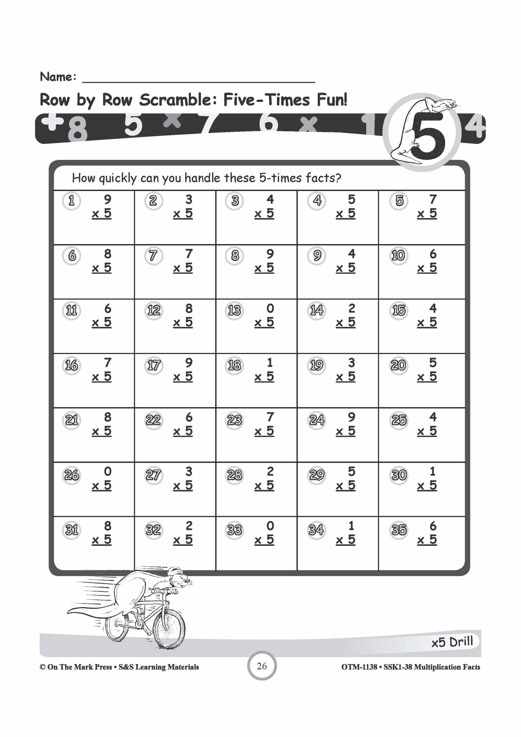 Multiplication Facts 1,2,5, & 10 Worksheets Grades 3-5