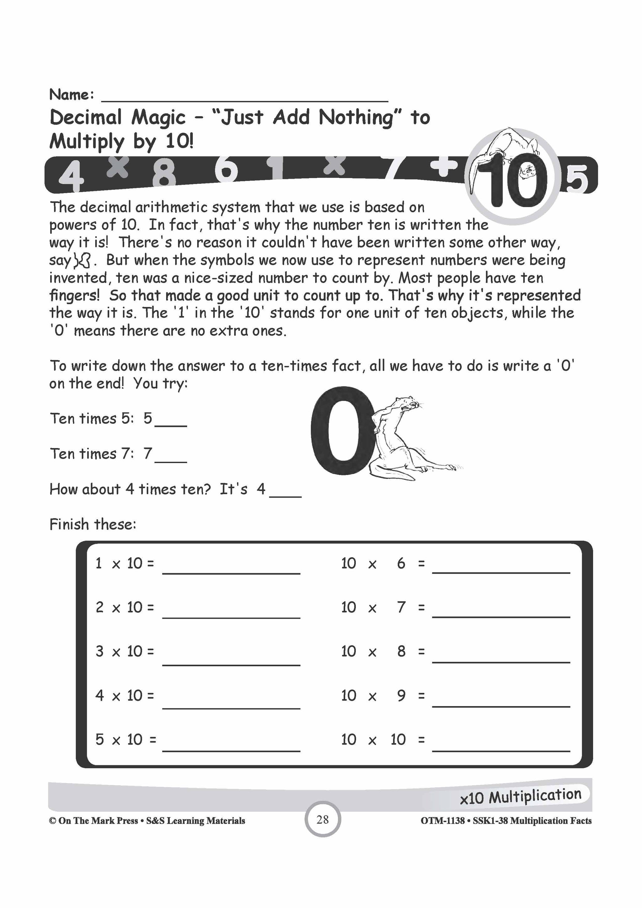 Multiplication Facts 1,2,5, & 10 Worksheets Grades 3-5