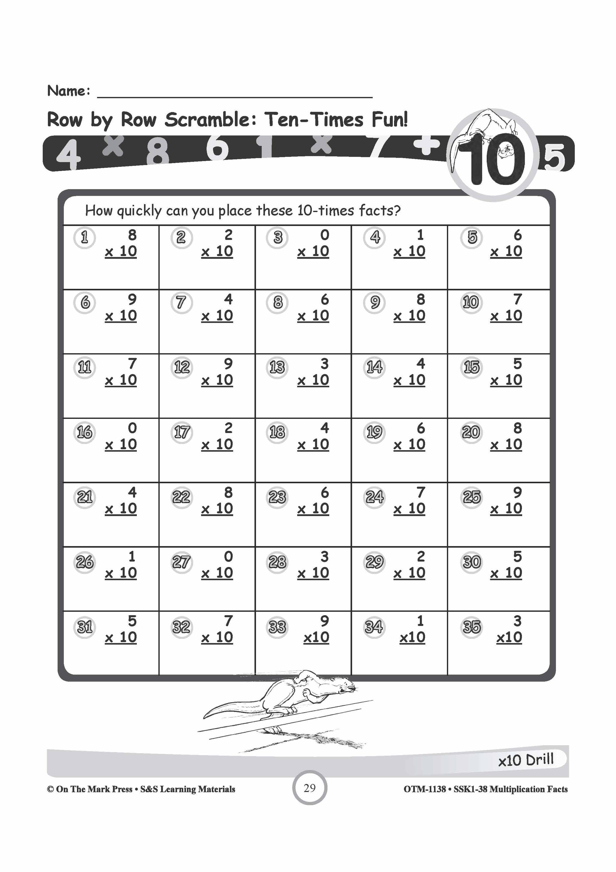 Multiplication Facts 1,2,5, & 10 Worksheets Grades 3-5