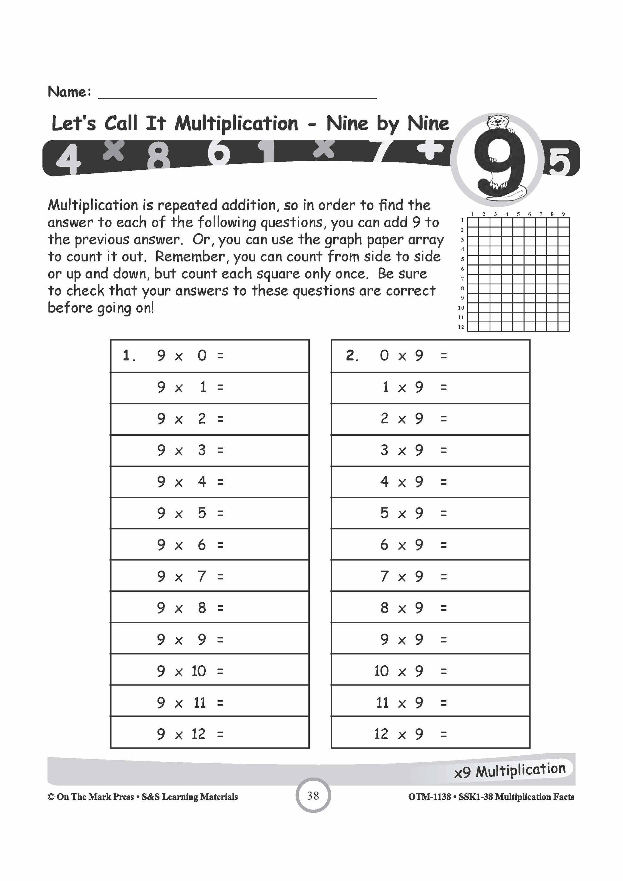 Multiplication Facts 0,3,9,11 & 12 Worksheets Grades 3-5