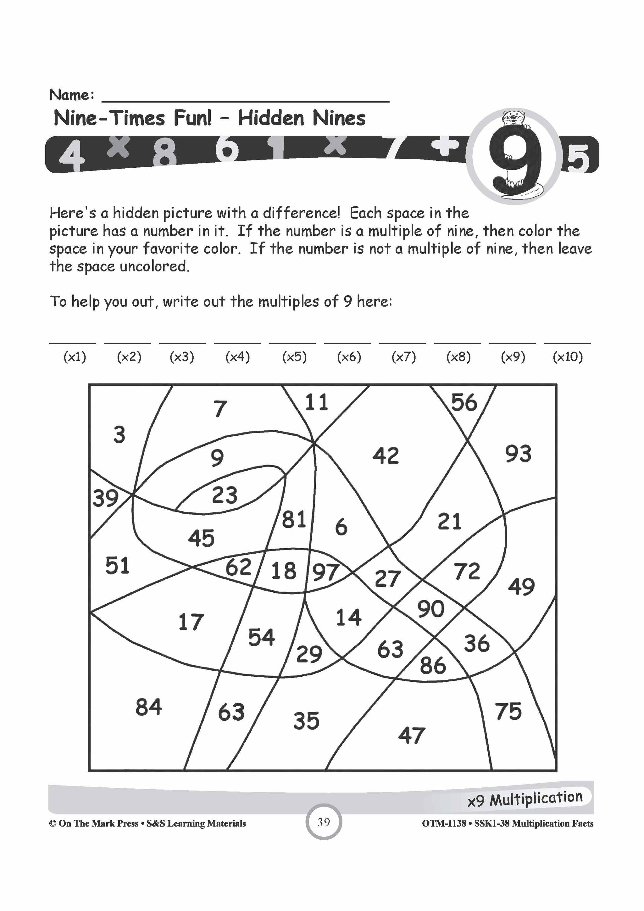 Multiplication Facts 0,3,9,11 & 12 Worksheets Grades 3-5