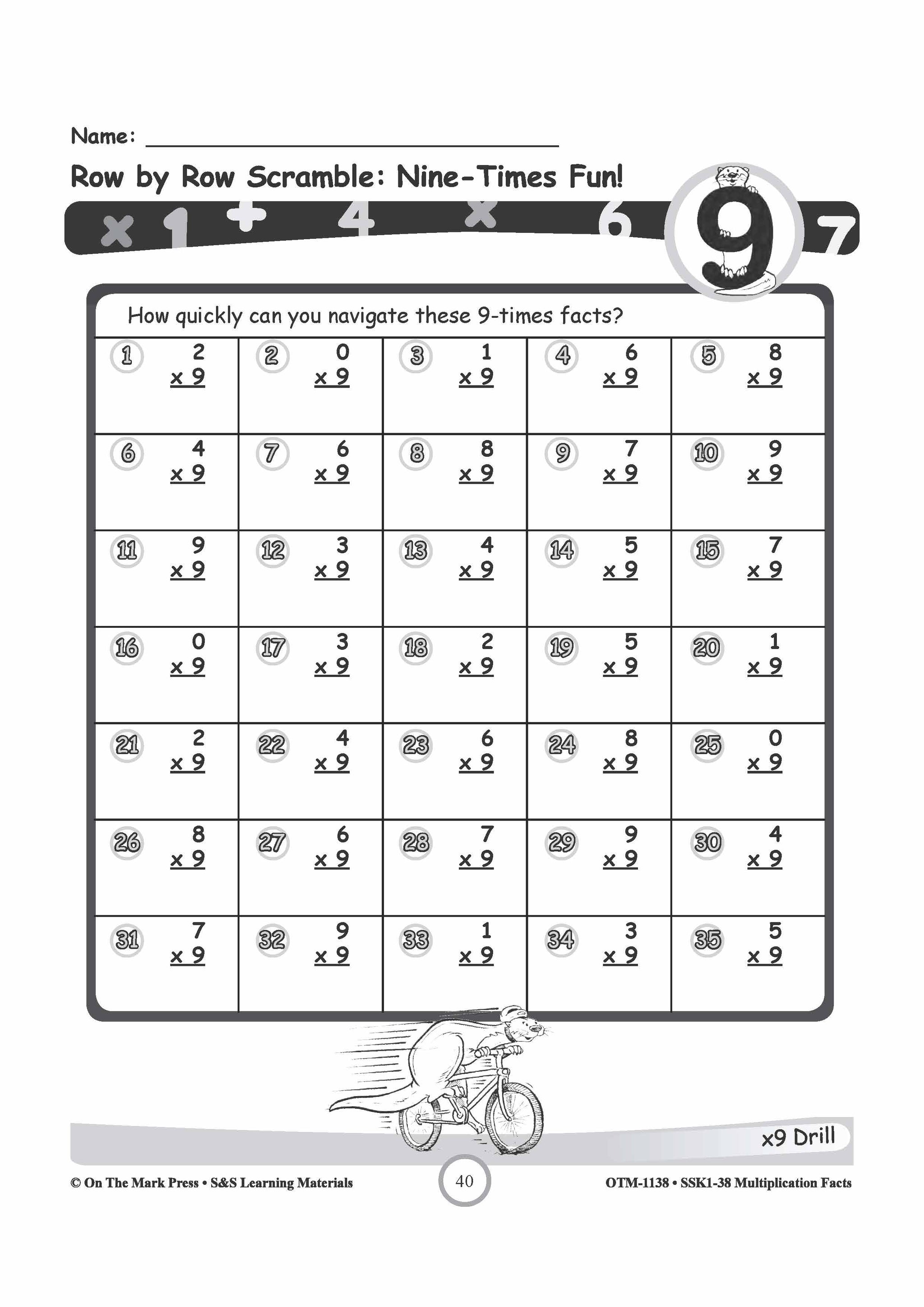 Multiplication Facts 0,3,9,11 & 12 Worksheets Grades 3-5