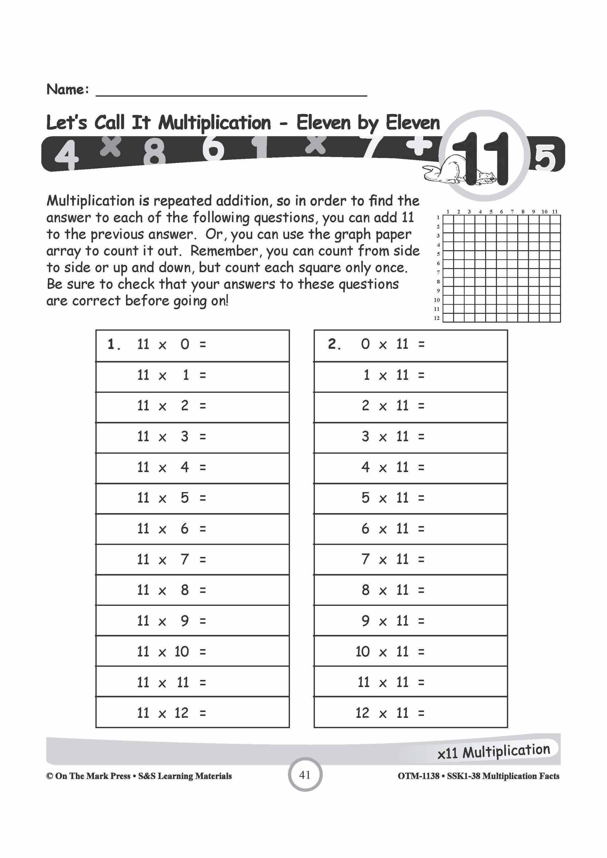 Multiplication Facts 0,3,9,11 & 12 Worksheets Grades 3-5