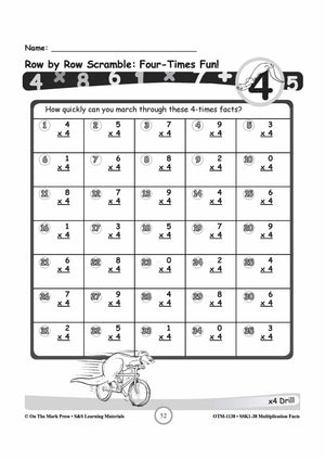 The Last 4 Times Tables - 4,6,7,8 Square Numbers Worksheets Grades 3-5