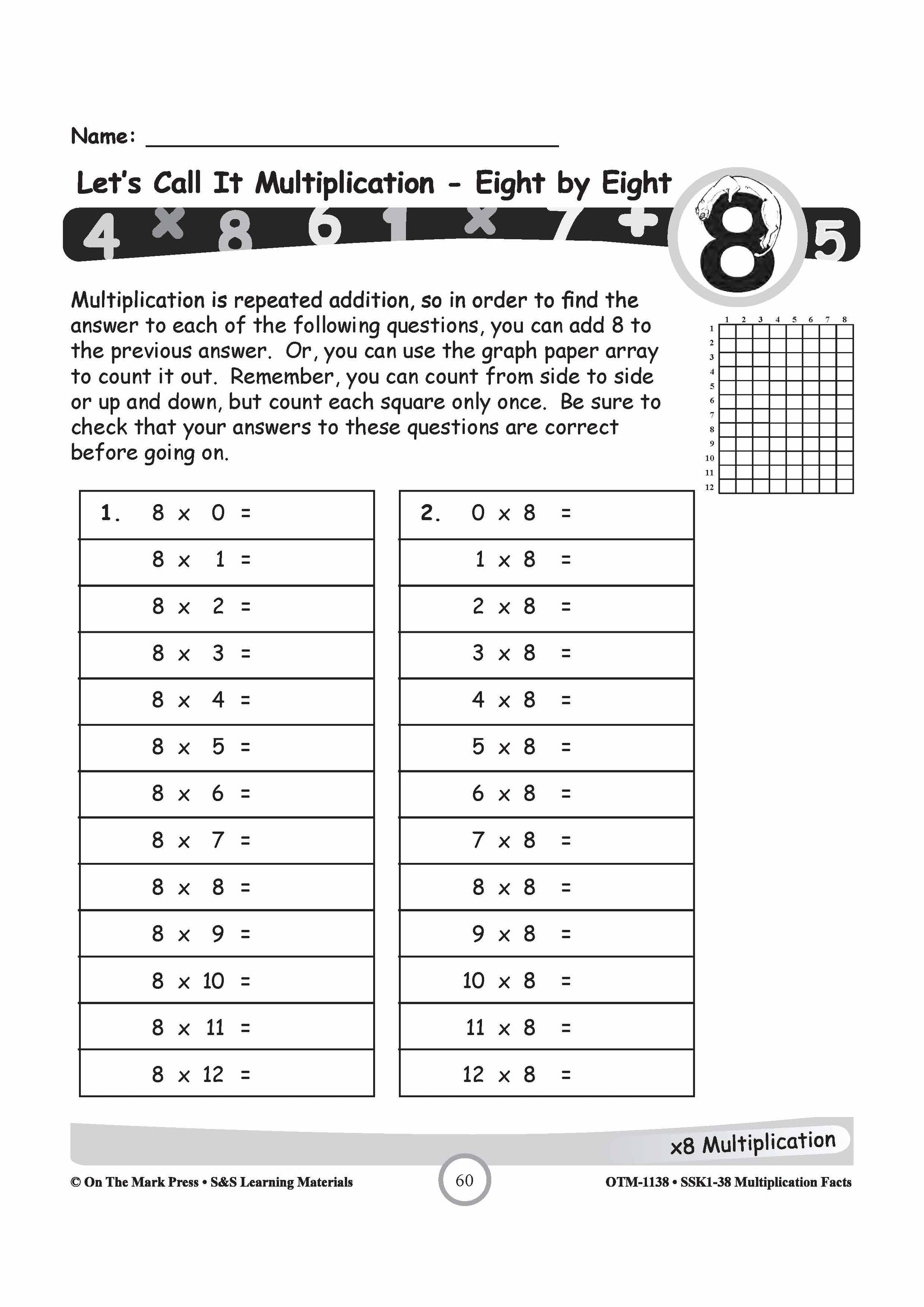 Multiplication Facts: 6,7 & 8  Worksheets Grades 3-5