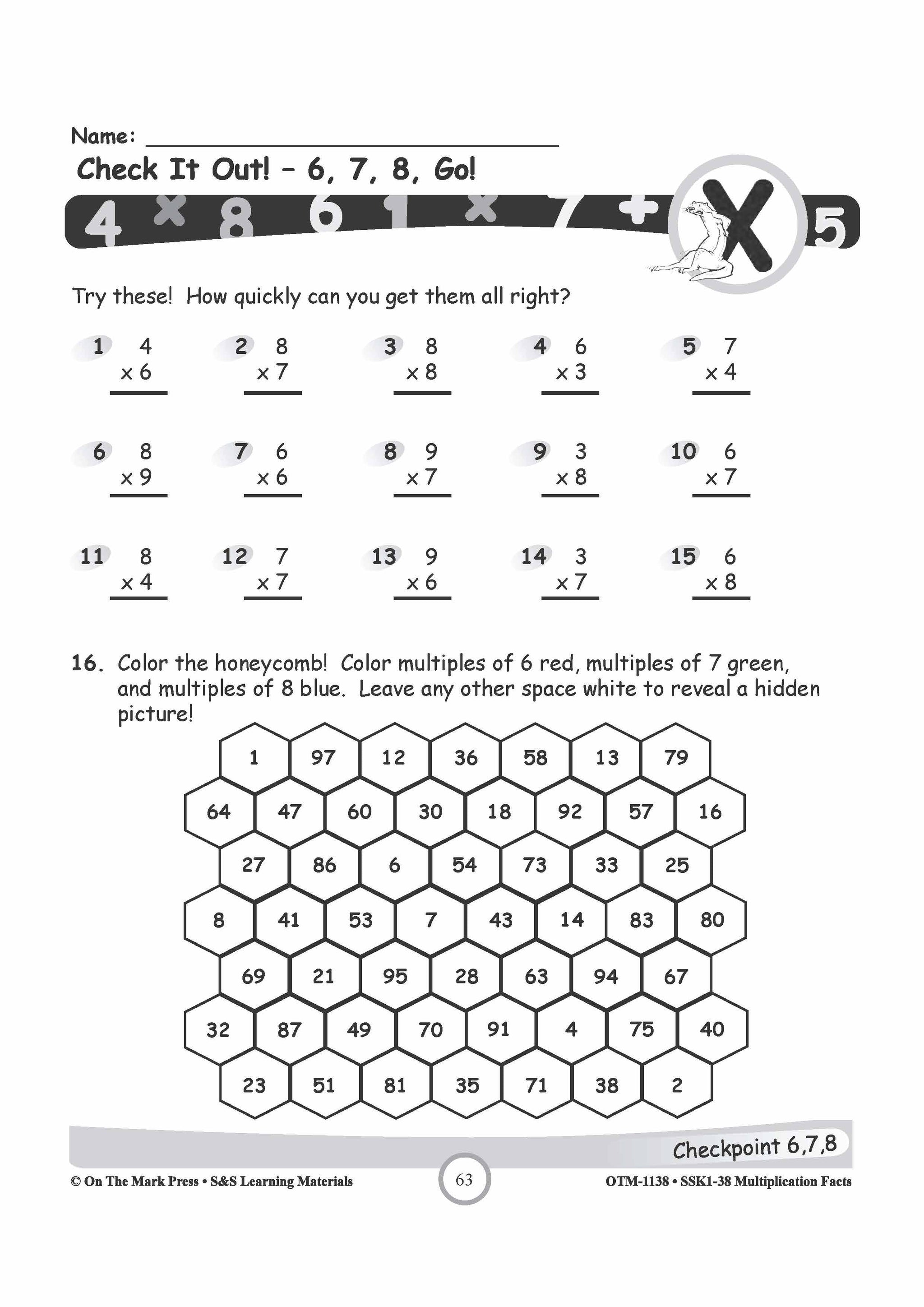 Multiplication Facts: 6,7 & 8  Worksheets Grades 3-5