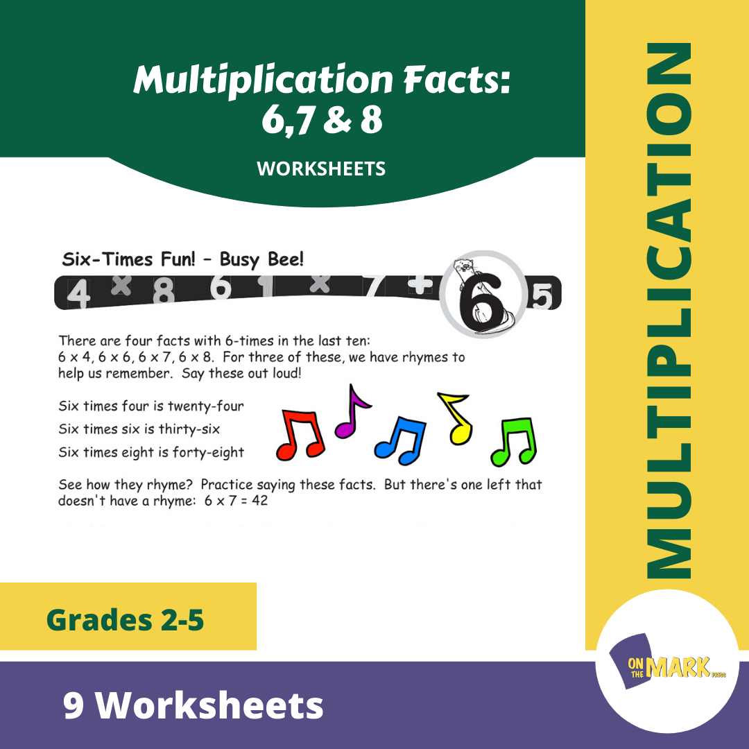Multiplication Facts: 6,7 & 8  Worksheets Grades 3-5
