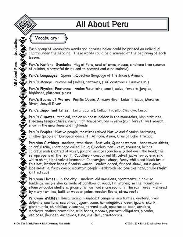 Peru’s Culture Lessons Grades 3-5