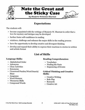 Nate the Great and the Sticky Case, by Marjorie W. Sharmat Lit Link/Novel Study Grades 1-3