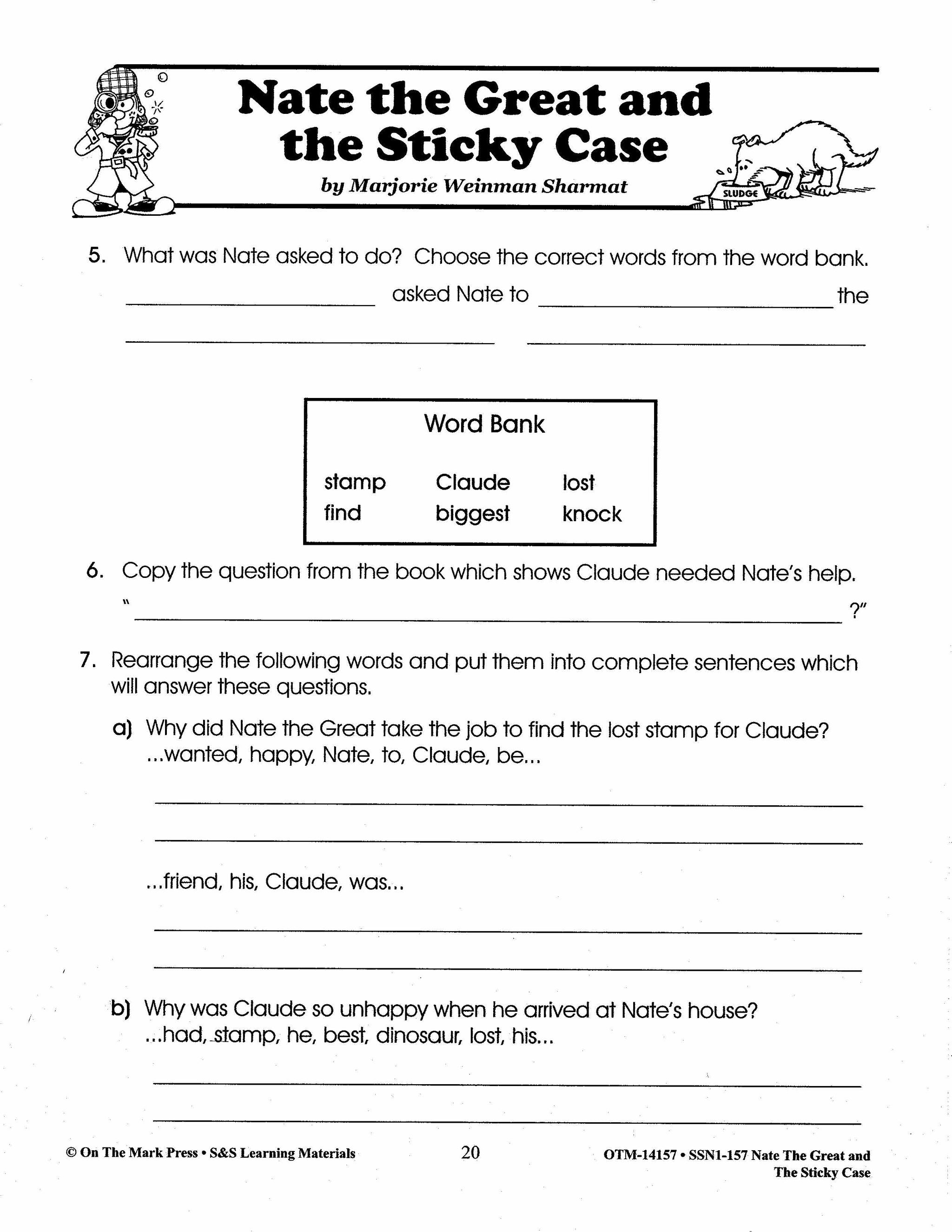 Nate the Great and the Sticky Case, by Marjorie W. Sharmat Lit Link/Novel Study Grades 1-3