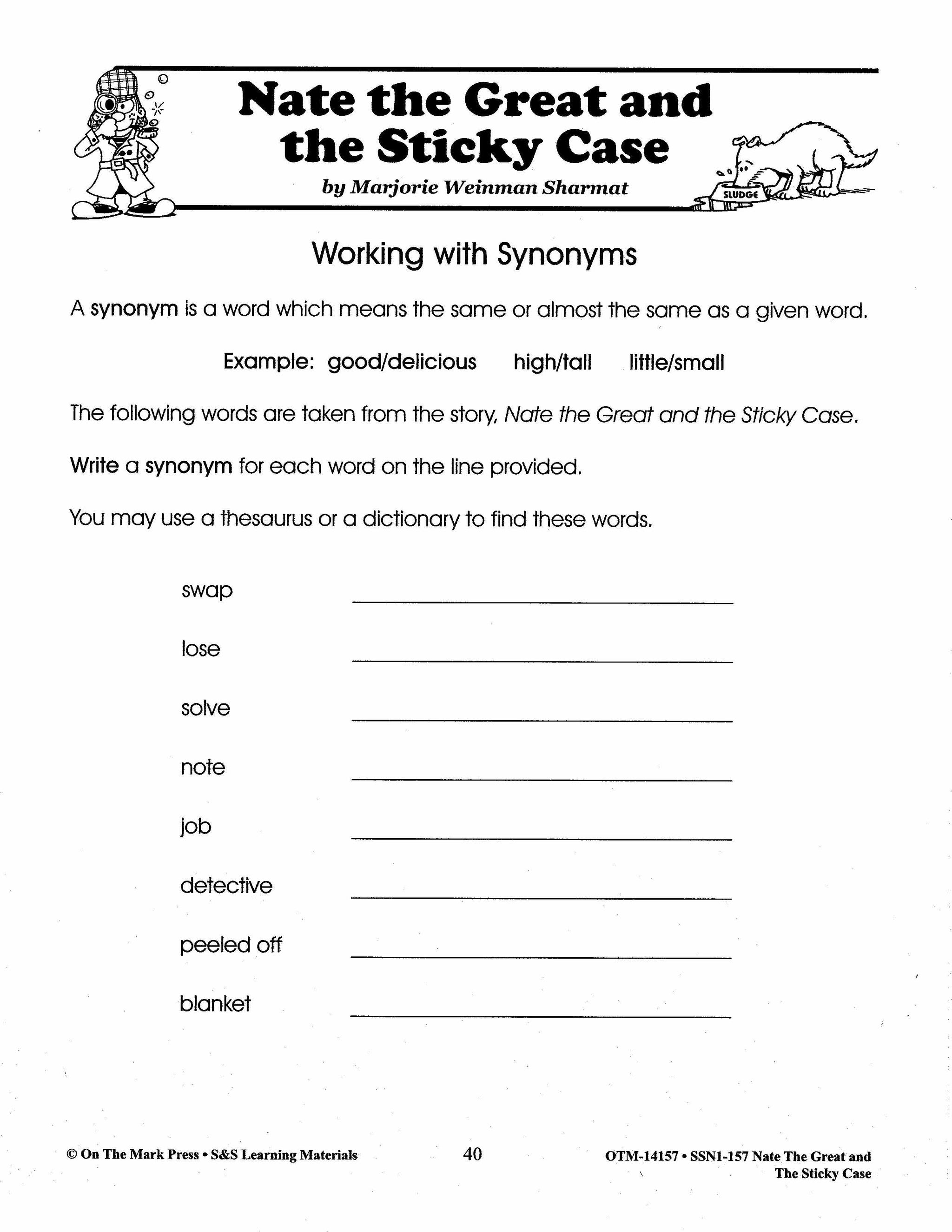 Nate the Great and the Sticky Case, by Marjorie W. Sharmat Lit Link/Novel Study Grades 1-3