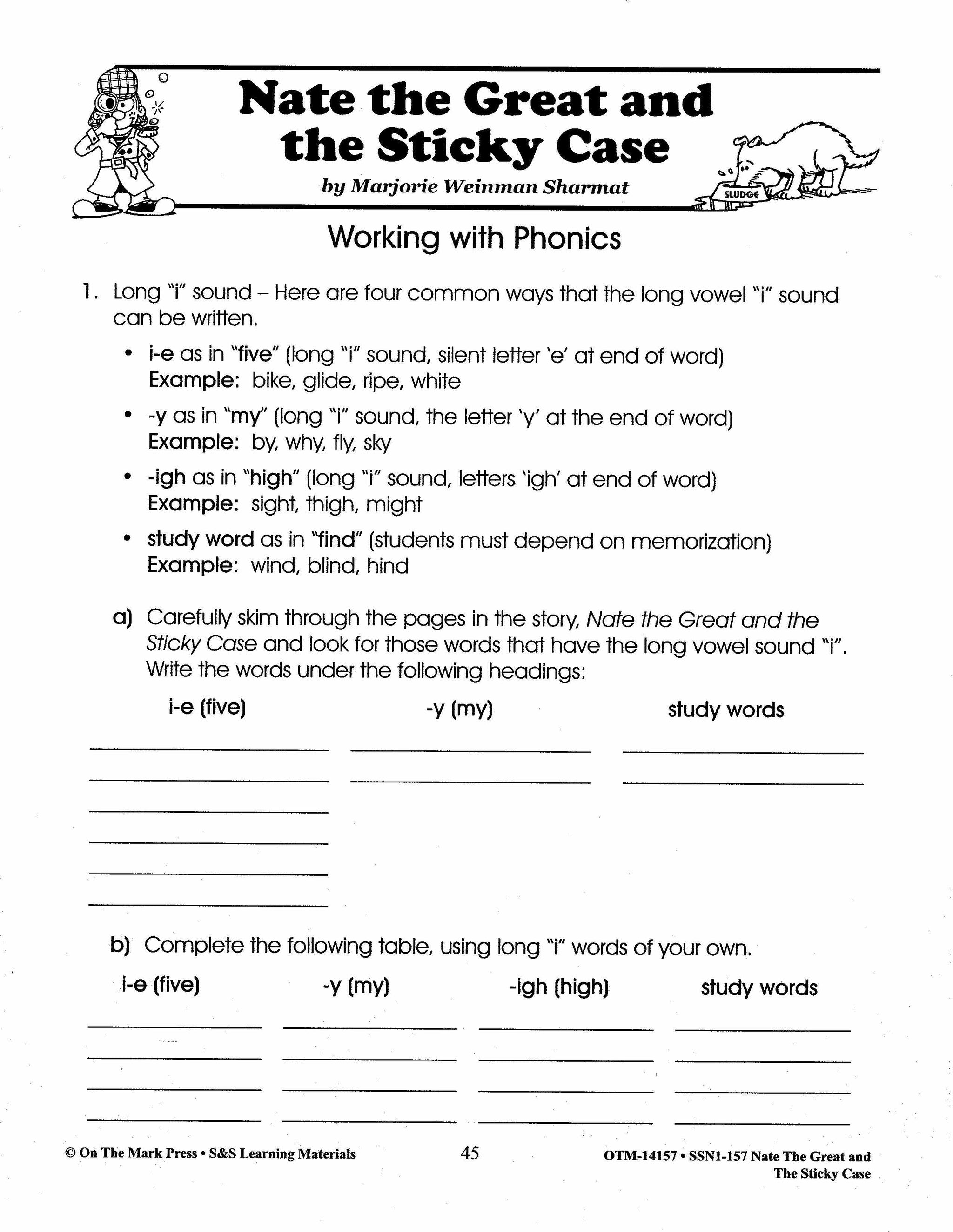 Nate the Great and the Sticky Case, by Marjorie W. Sharmat Lit Link/Novel Study Grades 1-3