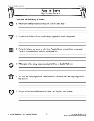 Puss-in-Boots Fairy Tale Lesson Using Bloom's Taxonomy Gr. 3-5