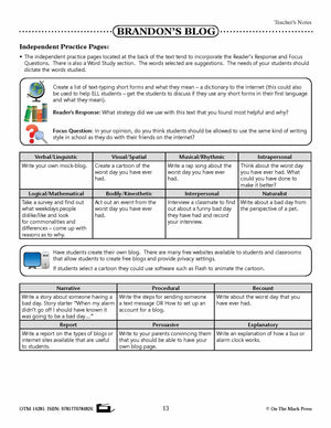 Brandon's Blog (Fiction-Recount Writing) Reading Level 1.9