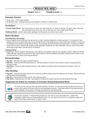 What We See (Fiction - Report) Grade Level 1.2 Aligned to Common Core