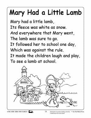 Mary Had A Little Lamb Literacy Building Aligned To Common Core PK-K