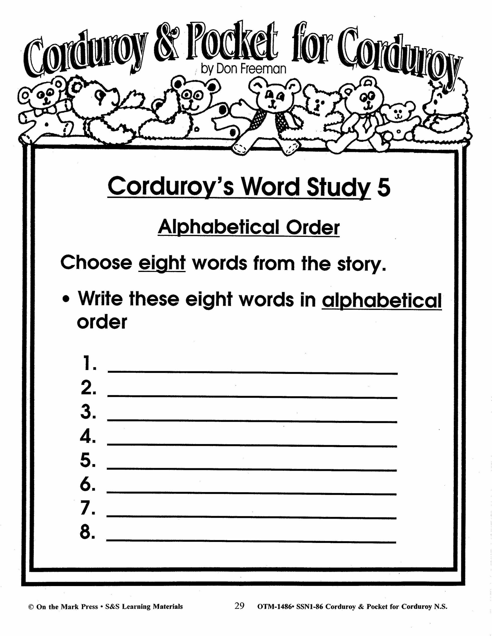 Corduroy & Pocket for Corduroy, by Don Freeman Lit Link/Novel Study Grades 1-3