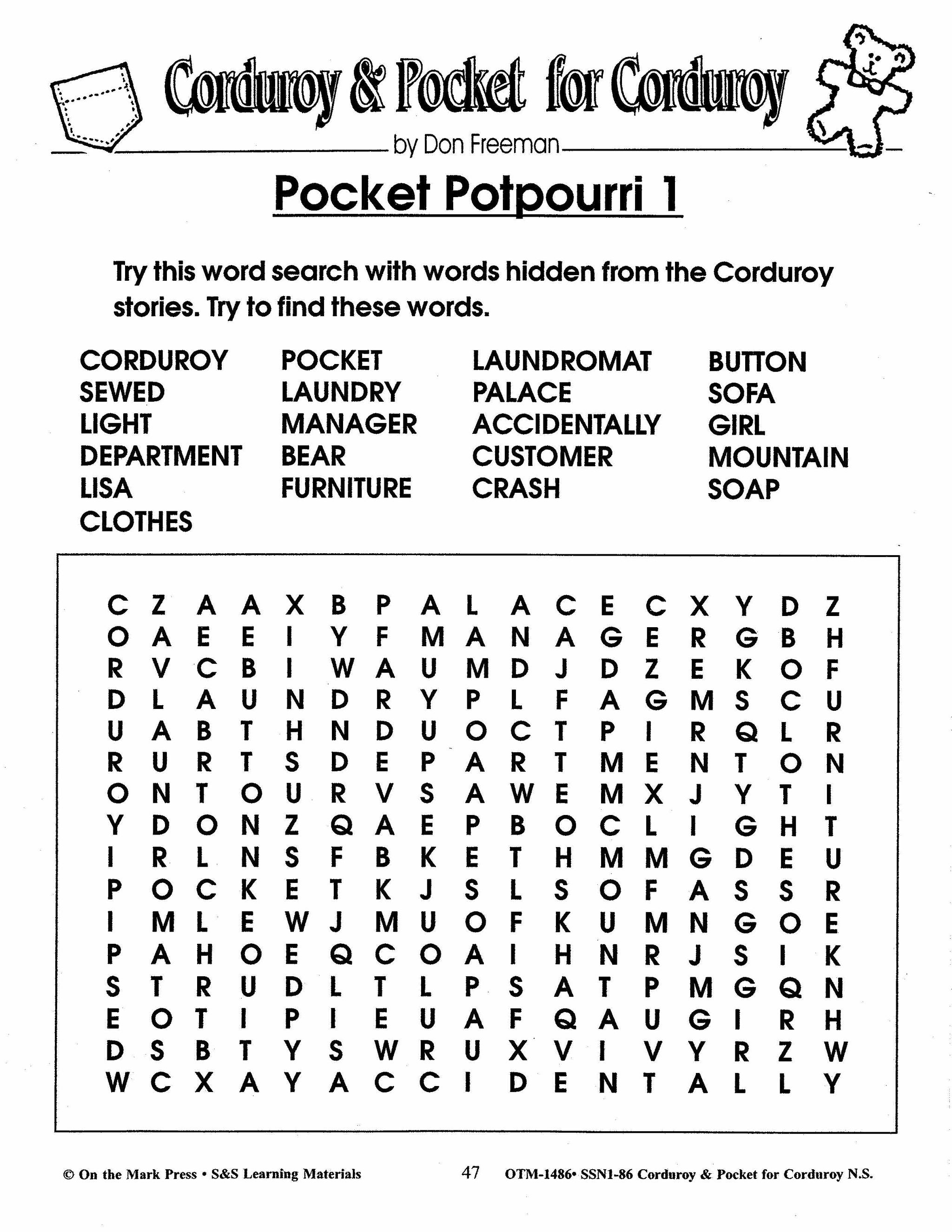 Corduroy & Pocket for Corduroy, by Don Freeman Lit Link/Novel Study Grades 1-3