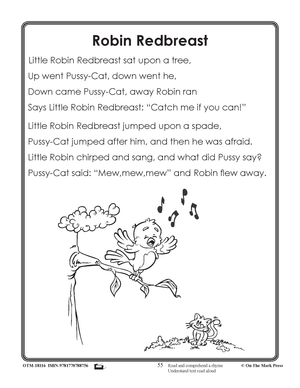 Robin Redbreast Reading Lesson Plan (understanding text read aloud) Grades 1-3