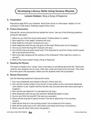 Sing A Song Of Sixpence Lesson Plan Gr. 1-3  Aligned To Common Core