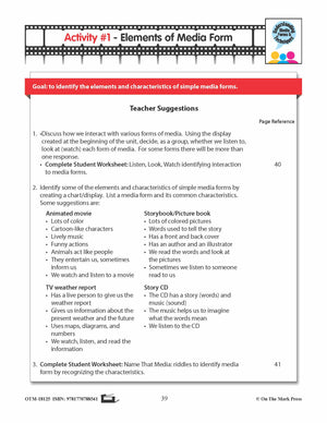 Elements of Media Form Grades K-1 Lesson Plan  - Aligned to Common Core