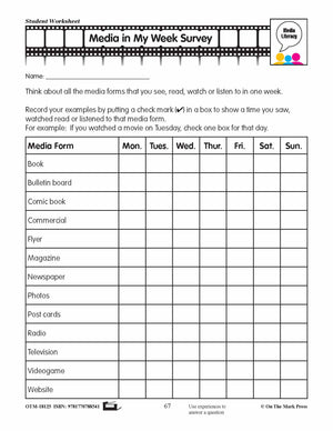 Media in My Week Survey Lesson Plan Grades K-1  - Aligned to Common Core