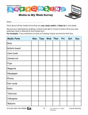 Media in My Week Survey Lesson Plan Grades 2-3 - Aligned to Common Core