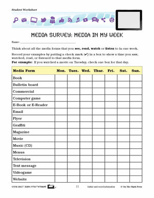 Media in My Week Survey Lesson Plan Grades 4-6 - Aligned to Common Core