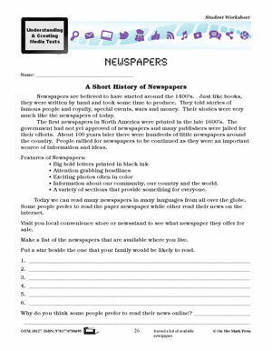 Newspapers Lesson Plan Grades 4-6 - Aligned to Common Core