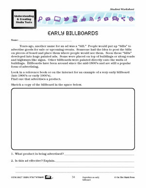 Early Billboards Lesson Plan Grades 4-6 - Aligned to Common Core