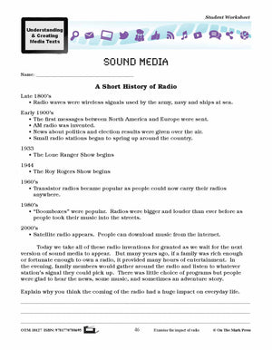 Sound in Media Activities and Worksheets Grades 4-6 - Aligned to Common Core