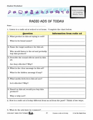 Sound in Media Activities and Worksheets Grades 4-6 - Aligned to Common Core