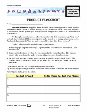 Product Placement Lesson Plan Grades 4-6 - Aligned to Common Core