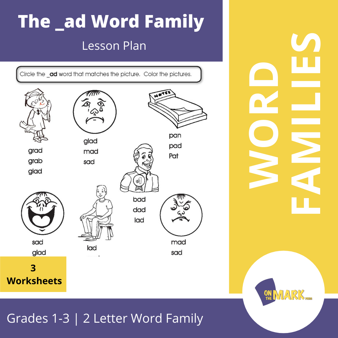 The _ad Word Family Worksheets Grades 1-3