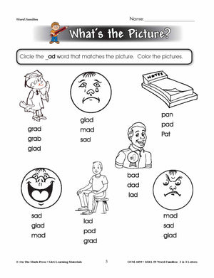 The _ad Word Family Worksheets Grades 1-3
